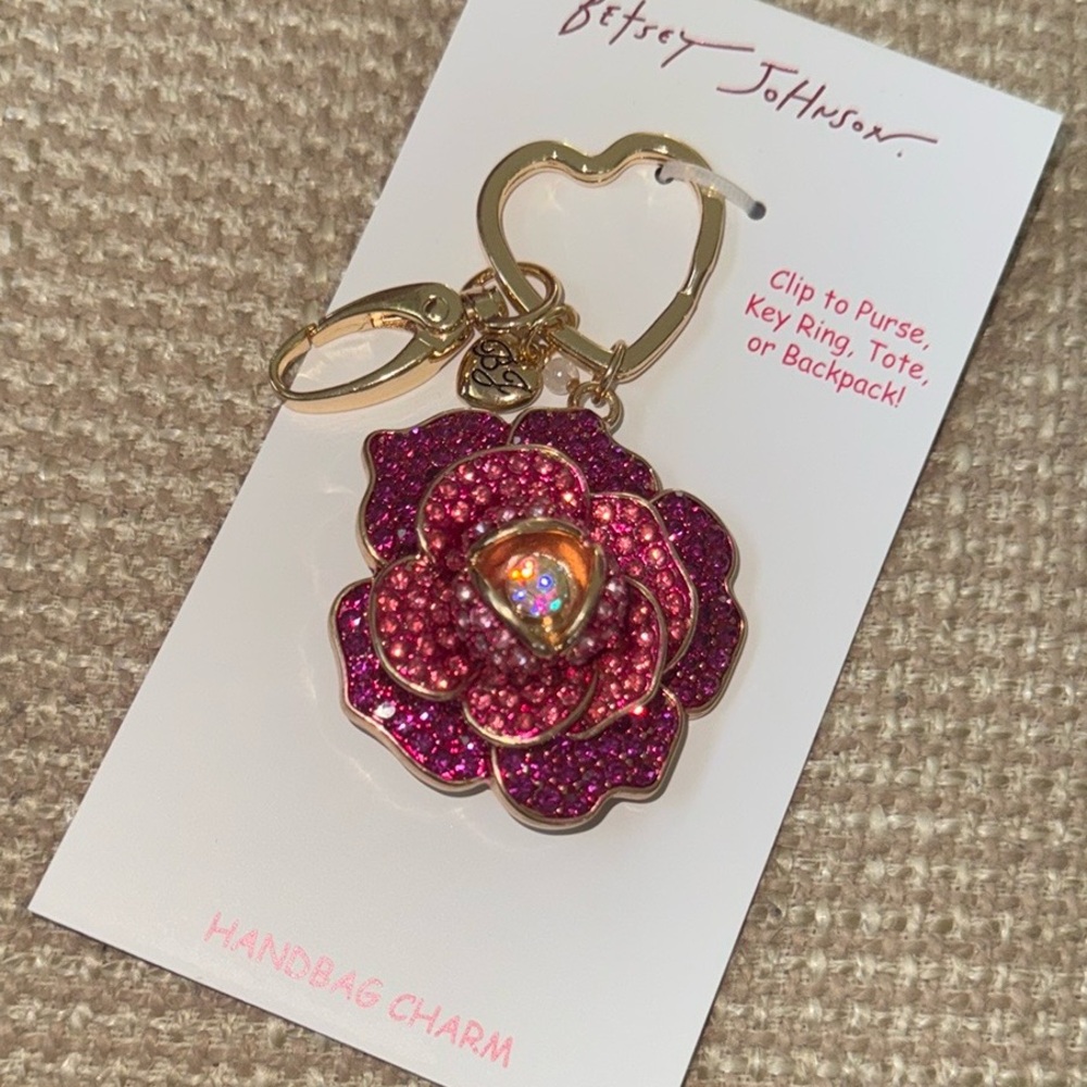 Betsey Johnson Pink Flower Handbag Charm - Picture 2 of 2